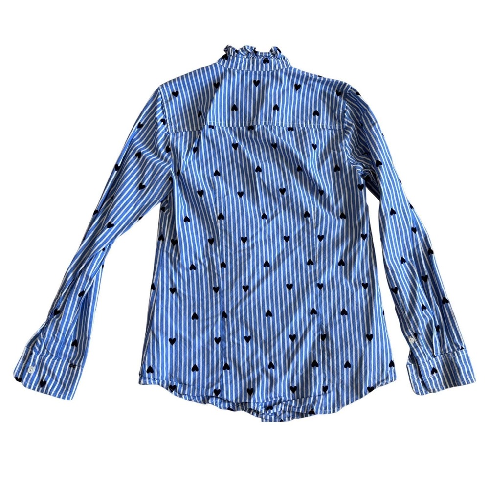 J. Crew Blue White Stripe Heart Print Button Up Shirt Top XXS Business casual - Picture 6 of 6